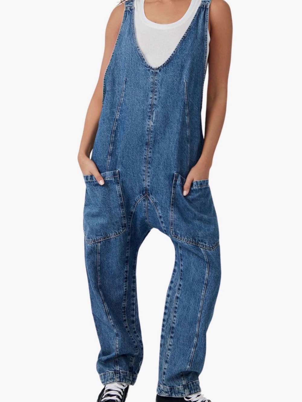Free People High Roller Denim Jumpsuit Overalls